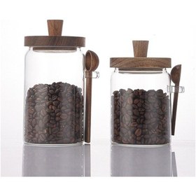 Resim Morponi 2'li Borosilikat Cam Akasya Kapaklı Ve Akasya Kaşıklı Cam Kavanoz Seti 450 Ml - 550 Ml Şeffaf 