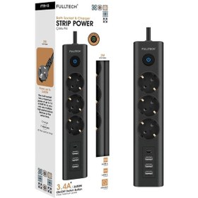 Resim Akım Korumalı 3'lü Priz, Çoklu Priz, Çocuk Korumalı Ve Isıya Dayanıklı Yapı, 3x Priz Girişi, 3x Usb Girişi, 1x Type-c Girişi, 2 Metre Uzatma Kablosu 1 