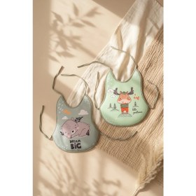 Resim Babydonat Nordic Dream 2'li Organik Pamuklu Sıvı Geçirmez Bebek Mama Önlüğü Seti - Ayıcık ve Geyik Desenli Yumuşak Doku 