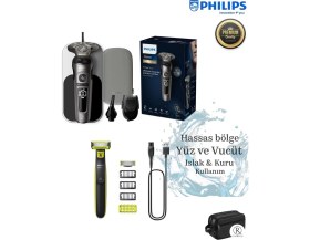 Resim Philips SIfır Traş-Burun Vucüt Erkek Bakım Seti- Premium Kablosuz, 7 yıl motor ve pil ömrü SP9872/22 9000 Serisi Islak Kuru Tıraş Makinesi+One Blade Hafif Pratik Traş 