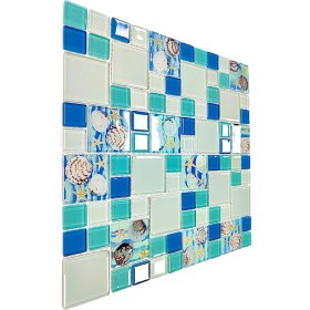 Resim MozaiKristaL Mutfak Tezgah Arası Banyo Sauna Spa ve İç Mekanların Tüm Yüzeyleri İçin 3D Mix. 30 x 30 cm Fileli Kristal Mozaik ( 11 File Karo = 1 M2 Fiyatıdır ) 