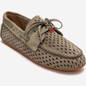 Resim Luvishoes Stevo Yeşil Süet Hakiki Deri Delikli Bağcıklı Kadın Loafer Ayakkabı 