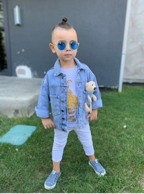 Resim Unisex Çocuk Mükemmel Kaliteli Ayıcıklı Hem Kızlara Hem Erkeklere Kot Ceket 