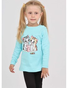 Resim Toontoy Kız Çocuk İkili Kedi Baskılı Sweatshirt Koyu Sarı 