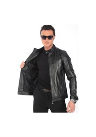 Resim Newzaya Hakiki Deri Erkek Ceket Yaka Tokalı Spor Model Siyah 