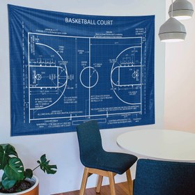 Resim Basketball Court Blueprint - Basketbol Sahası Duvar Örtüsü - 100 cm x 135 cm 