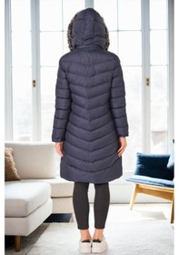 Resim Z6690 Dewberry Kürklü Kapşonlu Bayan Kaban-lacivert-1 Lacivert-1 