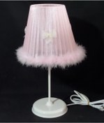 Resim TEKAY AYDINLATMA Pembe Fiyonklu Beyaz Metal Ayaklı Kız Çocuk Odası Yatak Odası Abajur 