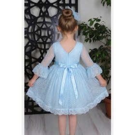 Resim Konfixkids Kız Çocuk Buz Mavisi Puantiyeli Tül Abiye Elbise, 6 -13 Yaş 
