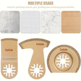 Resim 3 adet Titreşimli Testere Bıçağı Seti, C-Delik Sert Alaşımlı, Metal Yarım Daire/E-Tipi/Kavisli Şekiller, Parlatma, Taşlama, Fayans ve Derz Çıkarma İçin, Düz ve İnce Tasarım 
