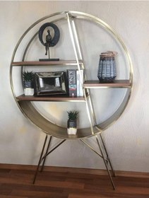 Resim Aşil Pirinç Eskitme Metal Yuvarlak Duvar Rafı Kitaplık 