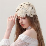Resim 1 Adet Kadınlar İçin Şık Beanie Şapka 3D Çiçek Detaylı - Dantel Gibi Açık İşçilik, Esnek Elastik Uyumlu Günlük ve Resmi Kıyafetler için 