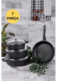 Resim Taç Carabella Döküm 7 Parça Tencere Seti Siyah 3817 