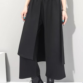 Resim Siyahtan Sahte İki Parça Takım Pantolon Etek Asimetrik Birleştirme Bahar + Yıllık 