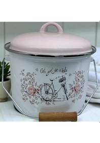Resim Emaye Bakraç Yoğurt Tenceresi Bakliyat Saklama Tenceresi Patates Soğan Kovası 22 Cm 5 Litre Pembe 