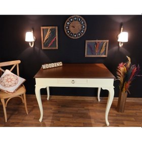 Resim Wooding-Mobilya Wooding 120 Cm Çekmeceli Masif Krem Ceviz Çalışma Masası 