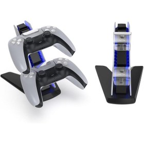 Resim Ps5 Dock Kol Şarj İstasyonu Hızlı Şarj Aparatı Mavi Işıklı Tp5-05 