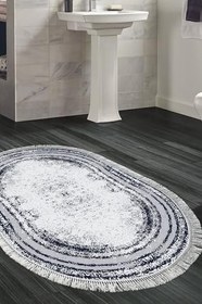 Resim Kaymaz Taban Djt Banyo Halı Yıldız Deri Saçaklı Oval Modern M5132 M5132D1-3, Lacivert, 50 x 80 