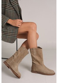 Resim Adel Kadın Bej Gerçek Süet Deri Western Bot Bej 