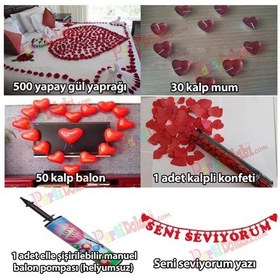 Resim Evlilik Teklifi 500 Gül Yaprağı+ 30 Kalp Mum+ 50 Balon+ 1 Konfeti 