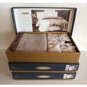 Resim Kristal Çift Kişilik Dekoratif Yatak Örtüsü Seti Leaf Kahve Kahverengi 