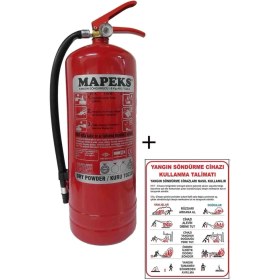 Resim Mapeks 6kg Yangın Tüpü ve Yangın Tüpü Kullanım Talimatı 2li Set 