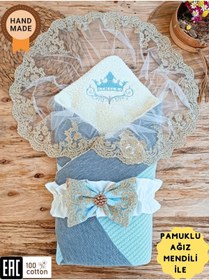 Resim Tomuycuk Triko Örgü Kışlık Bebek Kundağı & Bebek Battaniyesi - Pamuklu Yenidoğan Hastane Çıkışı & Hediyelik 