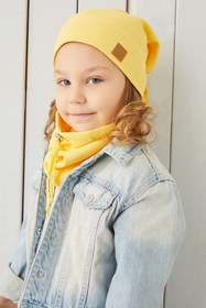 Resim Babygiz Kız Bebek Çocuk Sarı Ipli Şapka Bere Boyunluk Takım Rahat %100 Pamuklu Kaşkorse Yerli Üretim 