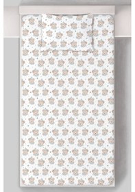 Resim Organik Tek Kişilik Lastikli Çarşaf Seti - Mavi Şapkalı Ayıcık Renkli 