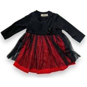 Resim Kız Bebek Gül Detaylı Kadife Taşlı Elbise-14901 Siyah 