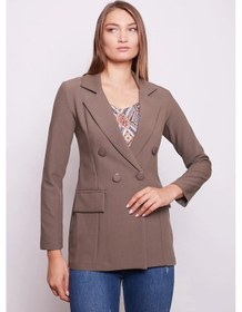 Resim Kadın Düğme Detaylı Uzun Kol Şık Ofis Süs Cep Kapaklı Kumaş Blazer Ceket-vizon VIZON 