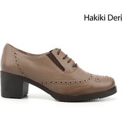 Resim GÖNDERİ(R) Kadın / Kız Vizon Antik Bağcıklı Orta Kalın Topuklu Hakiki Deri Oxford Ayakkabı 