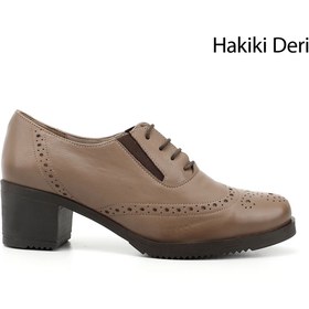 Resim GÖNDERİ(R) Kadın / Kız Vizon Antik Bağcıklı Orta Kalın Topuklu Hakiki Deri Oxford Ayakkabı 