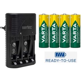 Resim Varta 4 Adet Şarjlı 2600mah Aa Kalem Pil +sertec Stc-9v Aa-aaa Otomatik-hızlı Pil Şarj Cihazı 