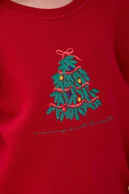 Resim Kız Çocuk Bisiklet Yaka Nakış Detaylı Kışlık Sweatshirt - Gri Melanj / 10-11 Yaş 