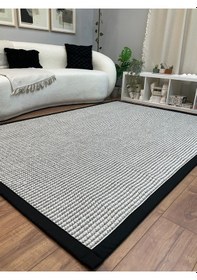 Resim Kumaş Bordür Gri Bukle Antrasit Bordür Halı Salon Koridor Mutfak Çocuk Odası Halısı Kilim S267 Gri - Siyah 