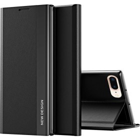 Resim Eabhulie iPhone 7 / 8 / SE 2020 İçin İnce Flip Deri Manyetik Kılıf Kapaklı Siyah (Yurt Dışından) 