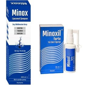 Resim Minox Saç Dökülmesine Karşı Lipozomal Şampuan 300 ml Ve Minoxil Forte %5 60 ml Paket Deri Bakım Spreyi 