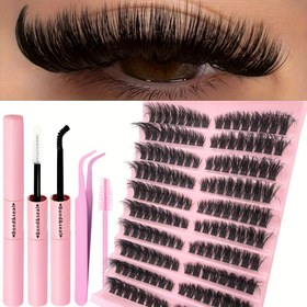 Resim Kirpik Uzatma Kiti Wispy Lash Clusters Kiti Doğal C Curl Kabarık Küme Kirpik Uzatmaları Bireysel Kirpikler Alt Kirpik Küme Kiti Su Geçirmez Bağ ve Mühürleme Cihazı Evde 