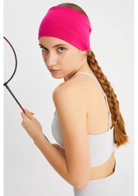 Resim Kadın Çift Taraflı Kullanım Alternatifli Pamuklu Penye Kaymaz Hafif Spor Saç Bandı Bandana - Tek Ebat / Fuşya Fuşya 