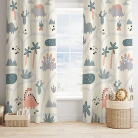 Resim Halı Vagonu HV256 Dinozorlu Desen Çocuk Odası Kadife Kumaş Fon Perde - 140x240 / Tek Kanat 