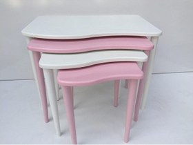 Resim Bengi Zigon S Model Kayın Torna RETRO Ayak Parlak pembe-beyaz renk MDF Tabla El Yapımı 