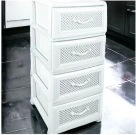 Resim Saral Büyük Boy Delikli Beyaz Plastik Çekmeceli 4 Katlı Sebzelik Komidin Şifonyer 