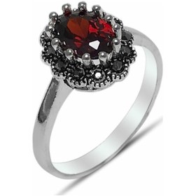 Resim Yakut Ve Markazit Taşlı Bayan Gümüş Yüzük - 505604801 