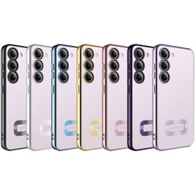Resim Fibaks Galaxy S23 Plus Kılıf Kamera Lens Korumalı Şeffaf Renkli Logo Gösteren Parlak Omega Kapak Mor 
