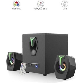 Resim D38 Bluetooth Hoparlör 2 İn1 Subwoofer Rgb Işıklı Bilgisayar Hoparlörü Speaker 