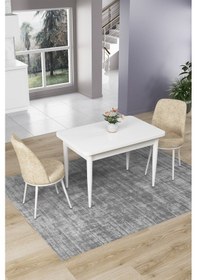 Resim Canisa Concept Nil Serisi 70x110 Sabit Mutfak Masası Takımı Beyaz Masa 2 Krem Sandalye Krem Sandalyeler Beyaz Masa 