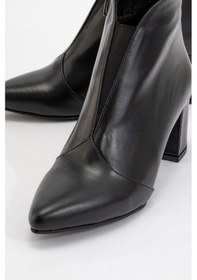 Resim Luvi Shoes Finda Siyah Hakiki Deri Kadın Kalın Topuklu Bot Siyah 