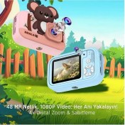 Resim Çocuk Tasarımlı Çocuk Fotoğraf Makinesi – 48 Mp, 1080P Video, Dijital Zoom, Mini Tripodlu 