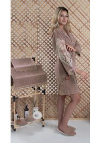 Resim Lena Gelin Bornoz Seti 5 Parça Dantelli Çeyizlik Bayan Bornoz Set 001 